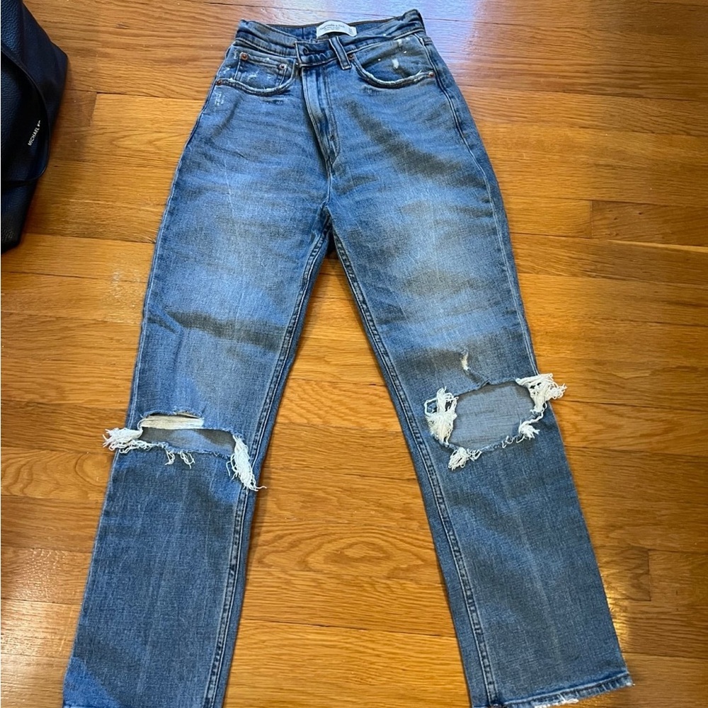Abercrombie & Fitch Classic Blue Ripped Straight Jeans
